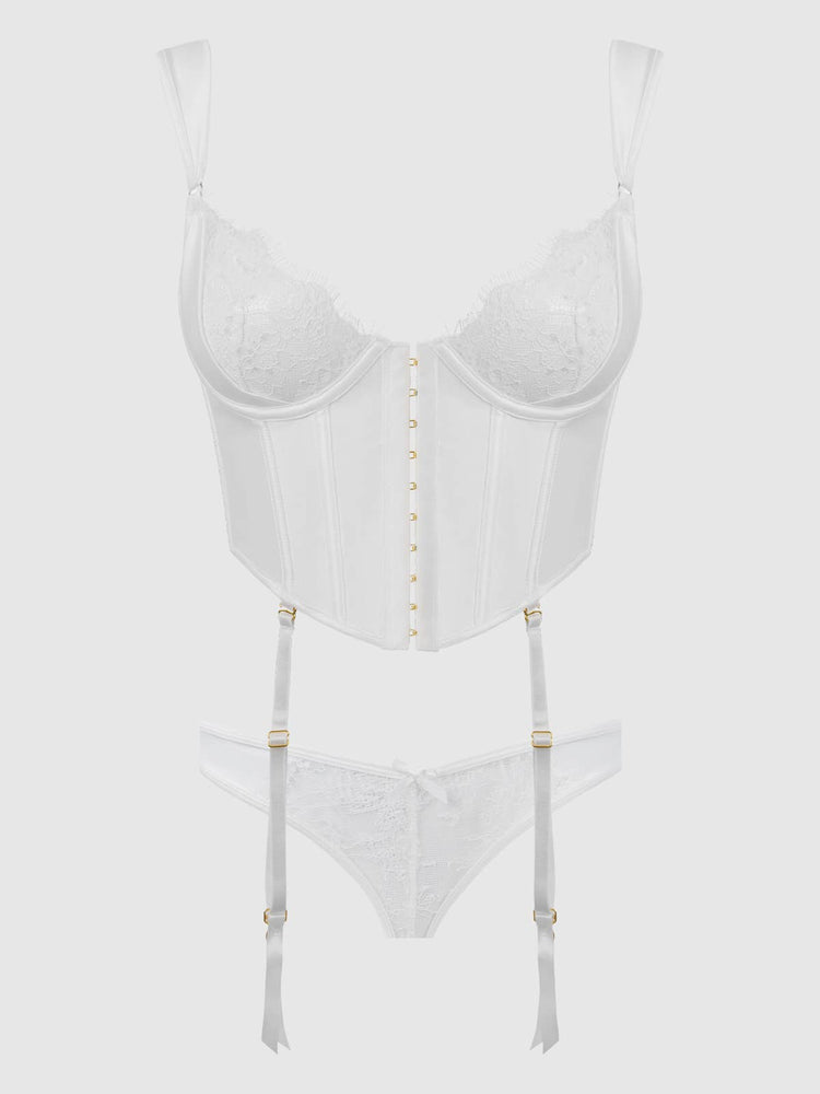 
                  
                    BRIDAL SATIN & LACE BUSTIER & BACKLESS HIPSTER SET: IVORY / 1X/2X
                  
                