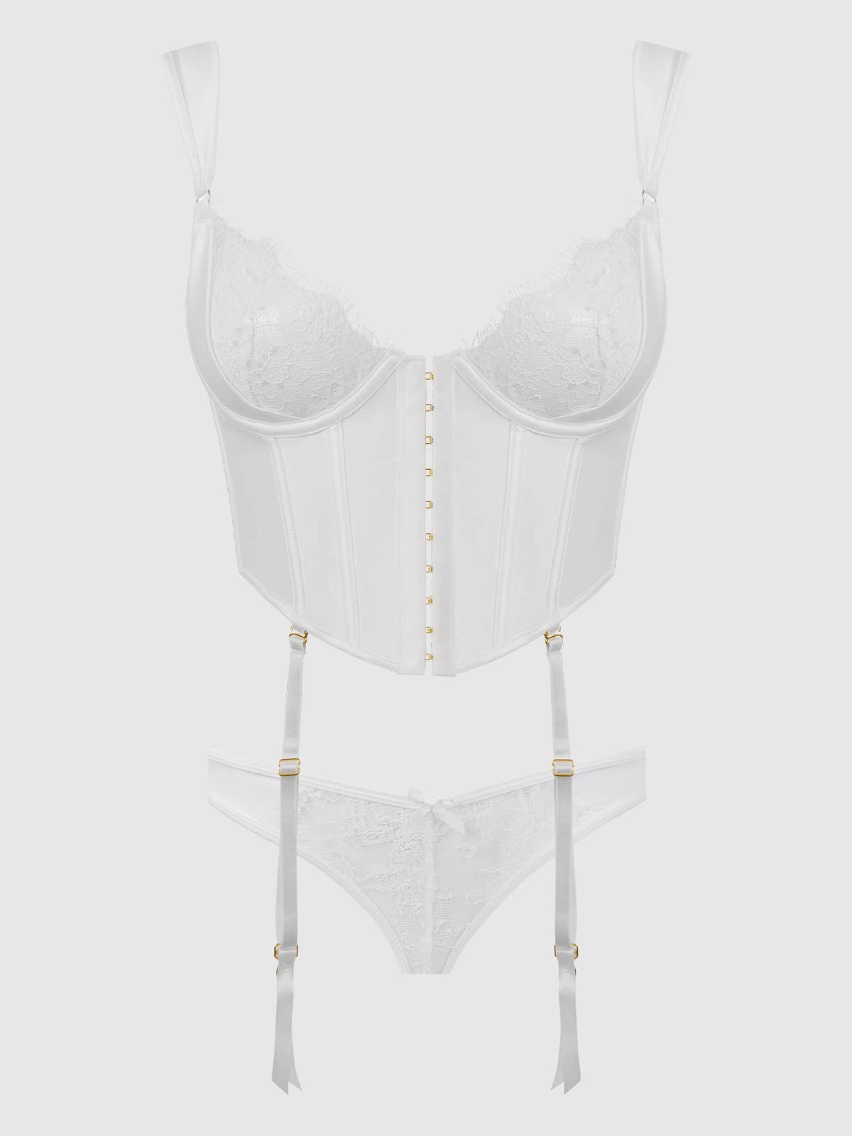 
                  
                    BRIDAL SATIN & LACE BUSTIER & BACKLESS HIPSTER SET: IVORY / 1X/2X
                  
                