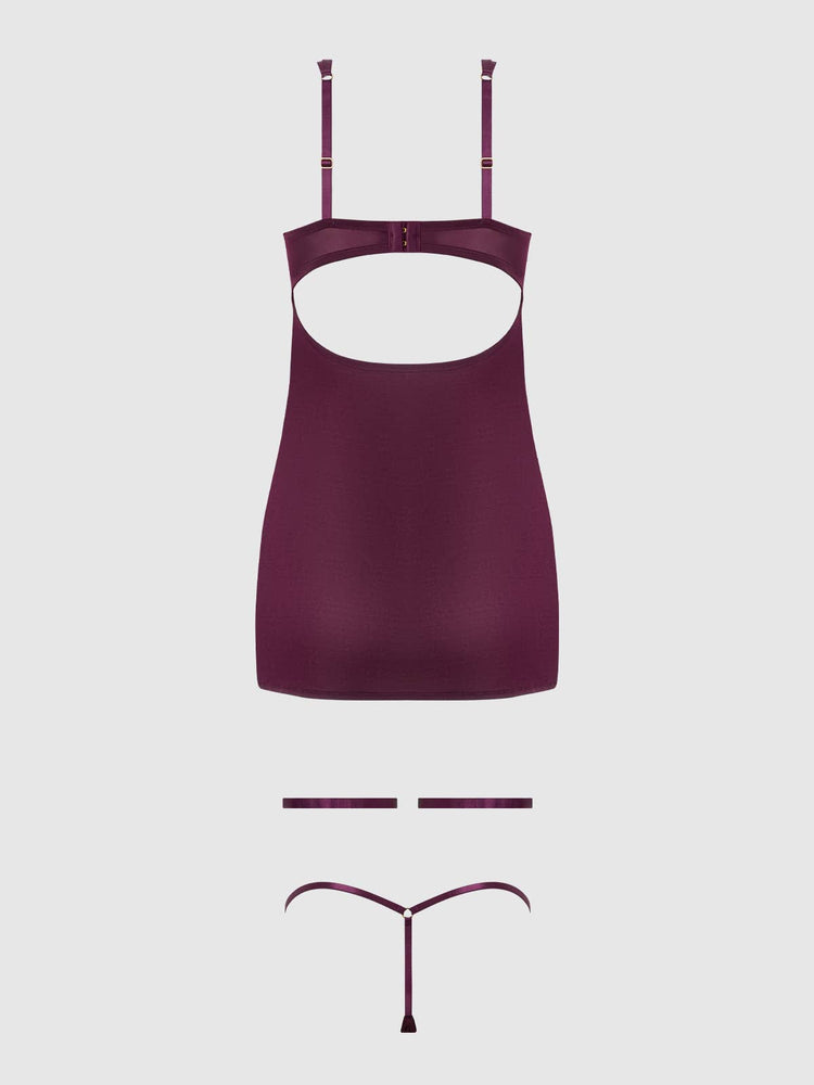 
                  
                    YASMINE SHIMMER MESH O-RING THIGH GARTER CHEMISE SET: PLUM / 3X/4X
                  
                