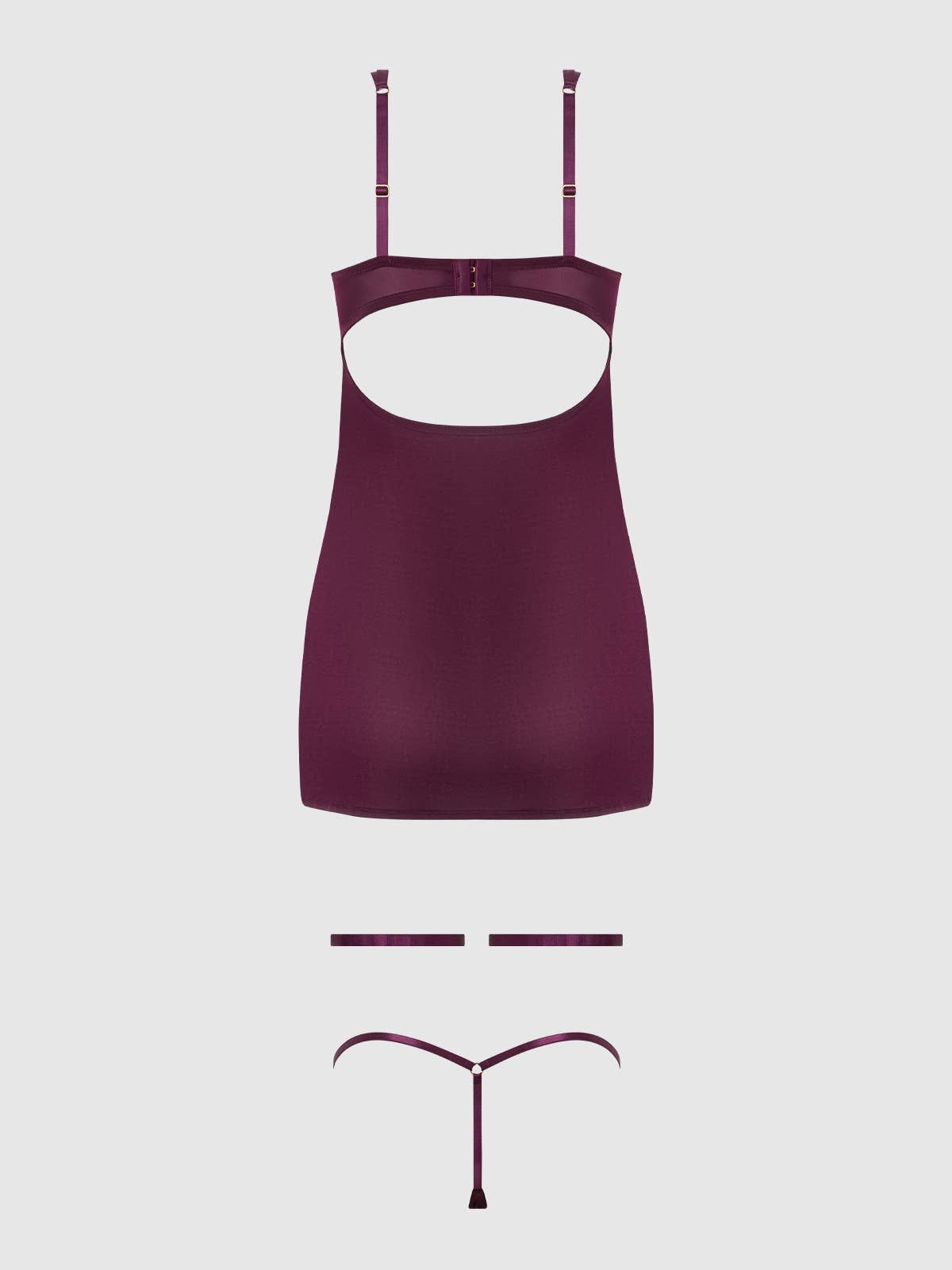 
                  
                    YASMINE SHIMMER MESH O-RING THIGH GARTER CHEMISE SET: PLUM / 3X/4X
                  
                