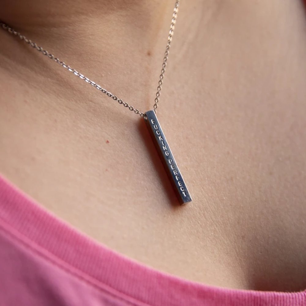 Fucking Perfect - Handstamped Bar Necklace
