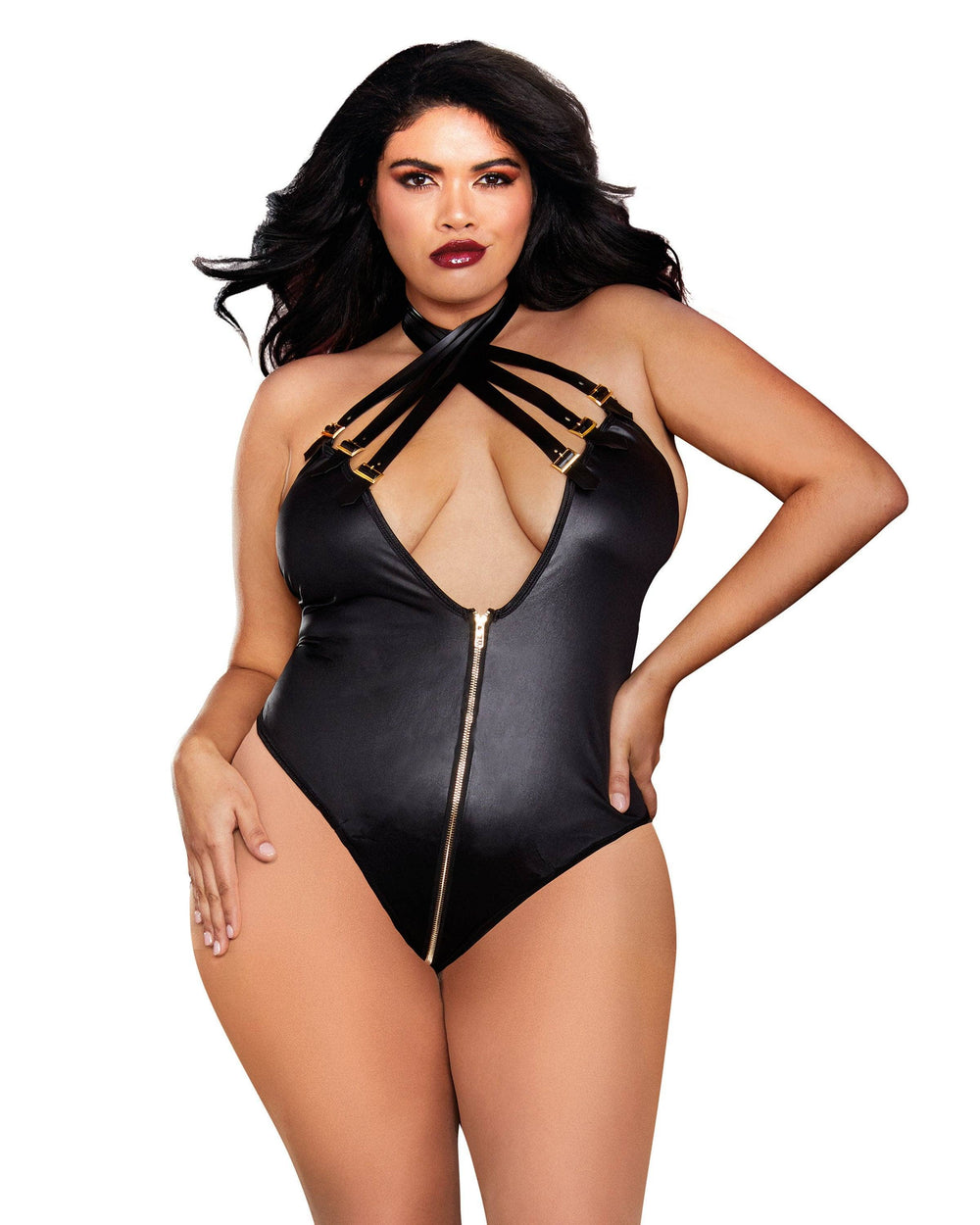 Plus Size Leather-Look Knit Kalter Teddy