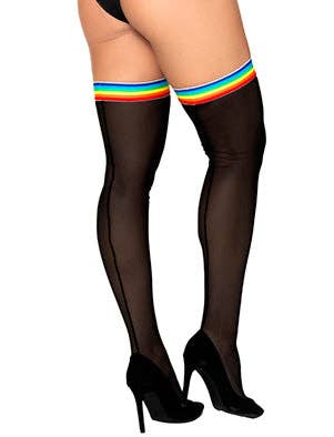 Mesh Thigh Highs Black/Rainbow Elastic