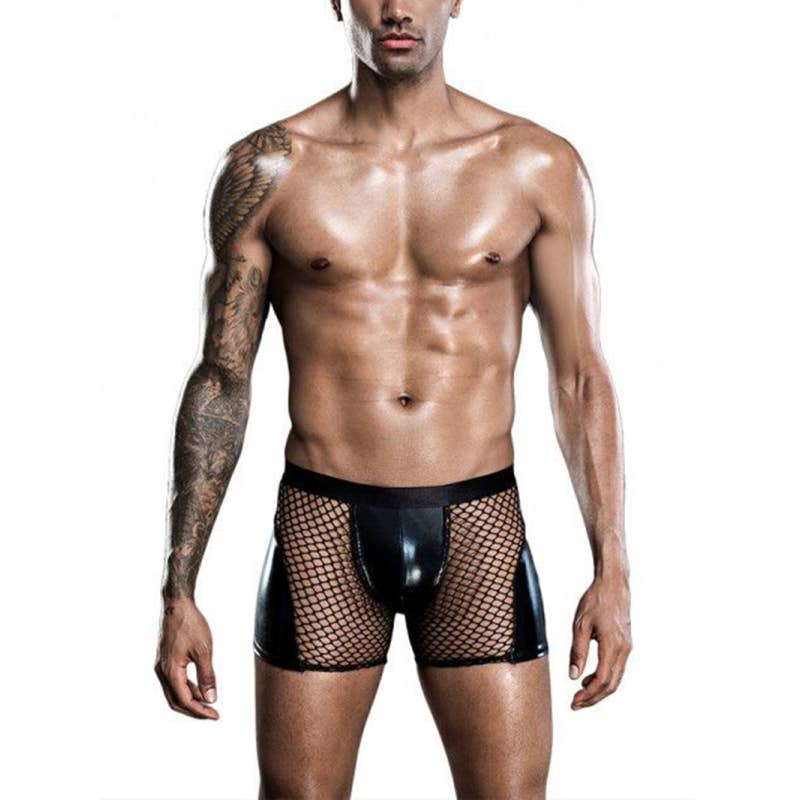 Alluring Mesh Patent Leather Boxer