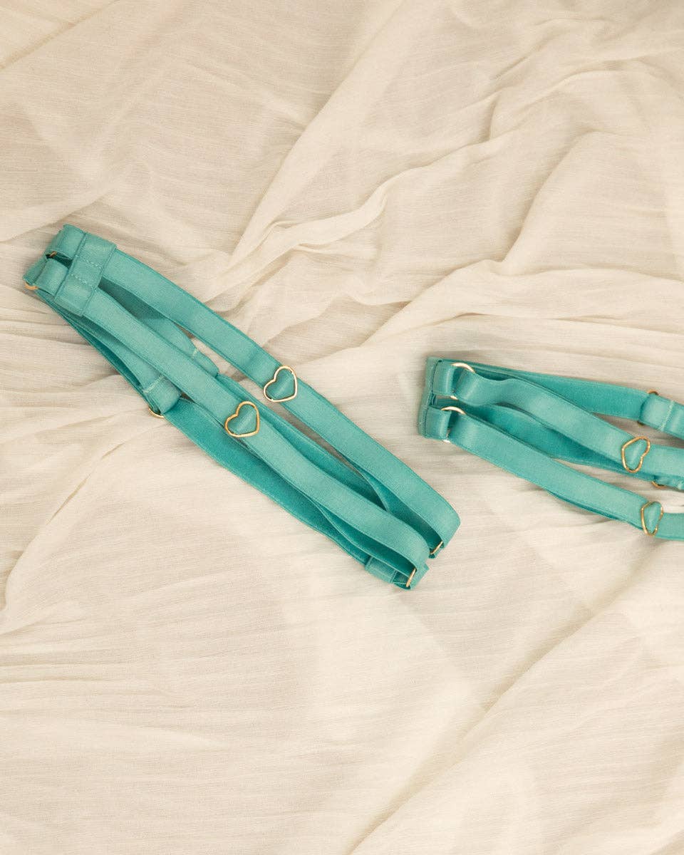 Hearts  Strappy Leg Garters in Seafoam